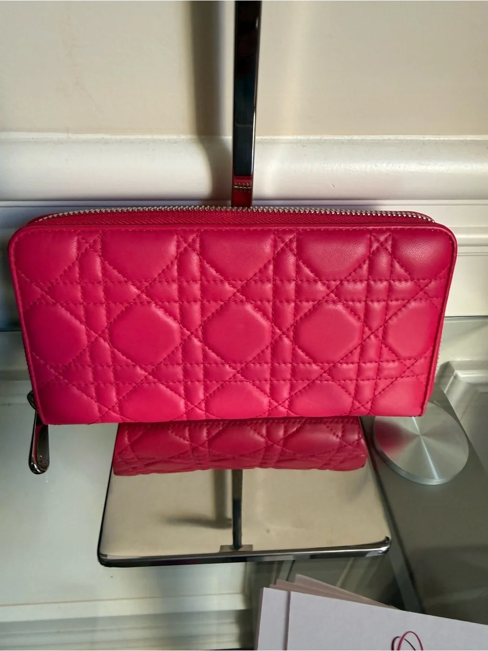 Dior Pink Quilted Zip-Around Wallet